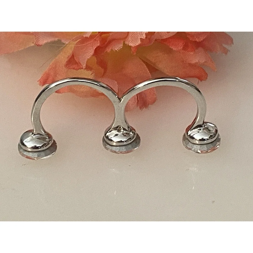 Silver Tone Authentic Design Double Finger Ring With Clear Large Rhinestones EUC